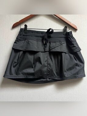 Lululemon Black Pleated Front Athletic Skort Drawstring Waist Sz 8